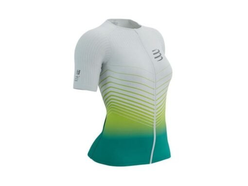 Polera de Triatlón Aero SS Mujer Compressport Blanca Verde