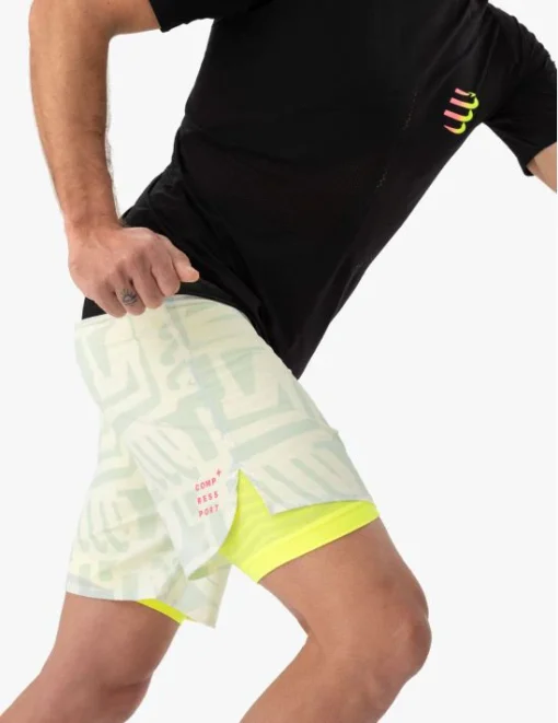 Short Trail Racing 2-In-1 Short M Sugar Swizzle/Ice Flow Safety Yellow - Hombre - Compressport - Imagen 4