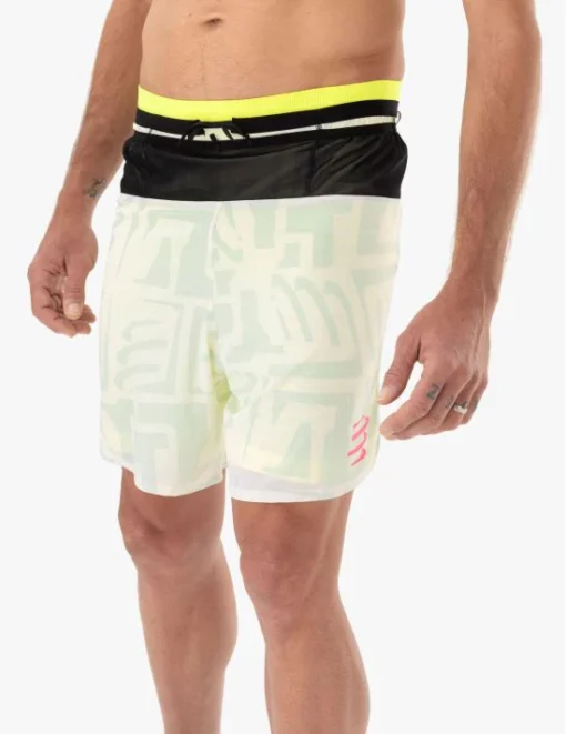 Short Trail Racing 2-In-1 Short M Sugar Swizzle/Ice Flow Safety Yellow - Hombre - Compressport - Imagen 6